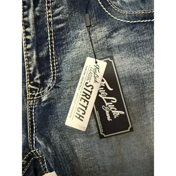 True Luck Mens Bootcut Jeans Flap Pockets Thick Stitch Western Embroidered 38x30 - Picture 10 of 16